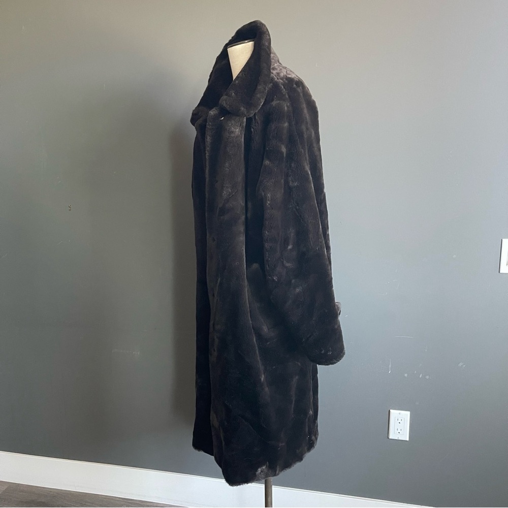 Vintage Faux Fur Coat Oversized Brown Plush Long Minimalist Coat Glam 90s - Picture 4 of 8